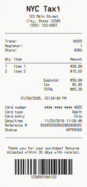 NYC Taxi receipt template