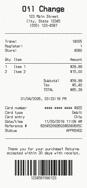 Oil Change receipt template