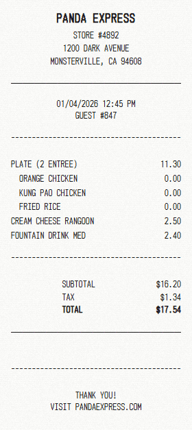 Panda Express receipt template