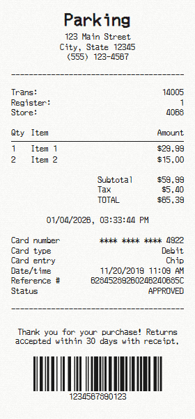 Parking receipt template