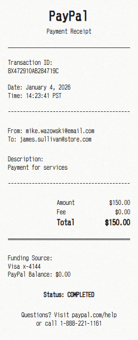 PayPal receipt template