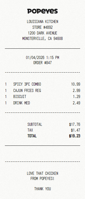 Popeyes receipt template