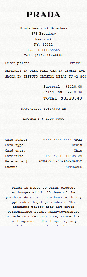 Prada receipt template