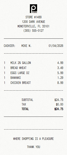 Publix receipt template