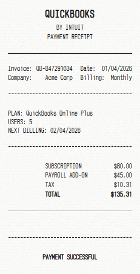 QuickBooks receipt template