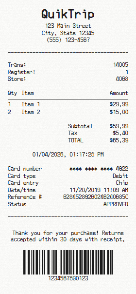 QuikTrip receipt template