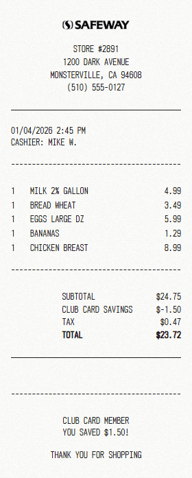 Safeway receipt template