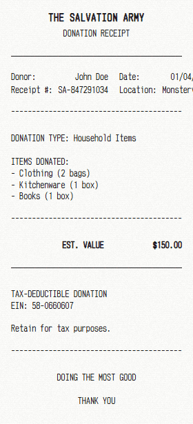 Salvation Army receipt template