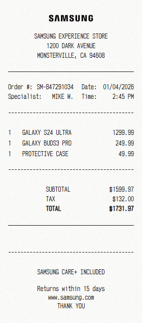 Samsung receipt template