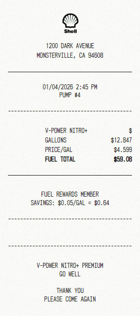 Shell receipt template