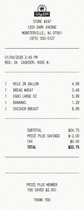 ShopRite receipt template