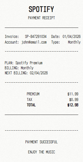 Spotify receipt template