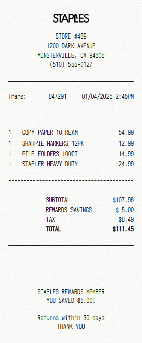 Staples receipt template