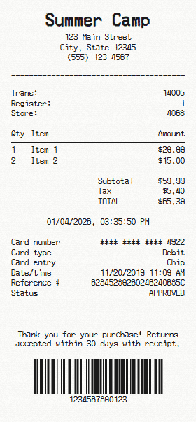 Summer Camp receipt template