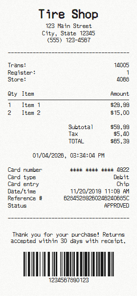 Tire Shop receipt template