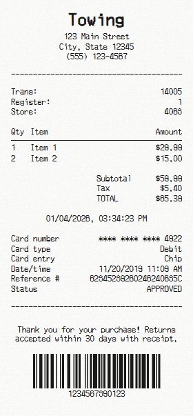Towing receipt template