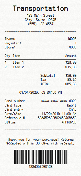 Transportation receipt template