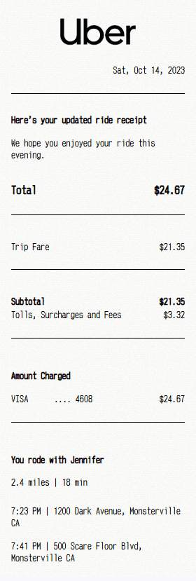 Uber receipt template