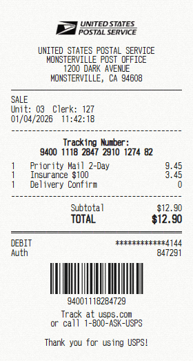 USPS receipt template