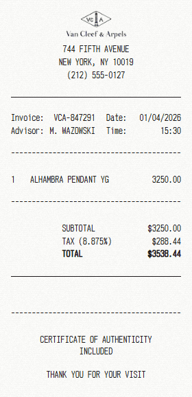 Van Cleef & Arpels receipt template