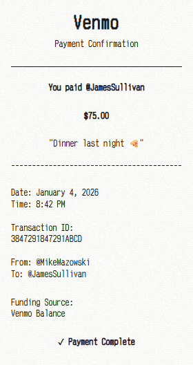 Venmo receipt template