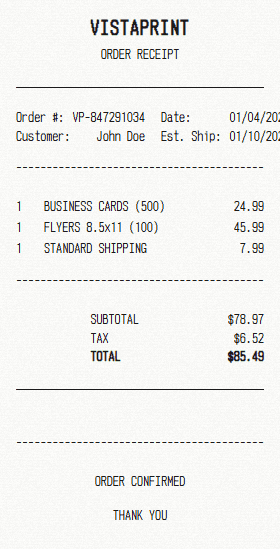 Vistaprint receipt template