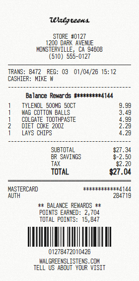 Walgreens receipt template