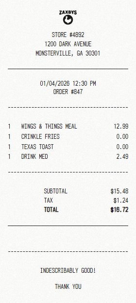 Zaxby's receipt template