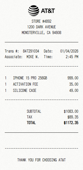 Paypoint T Receipt Example AT&T Receipt Generator - Receipt Maker