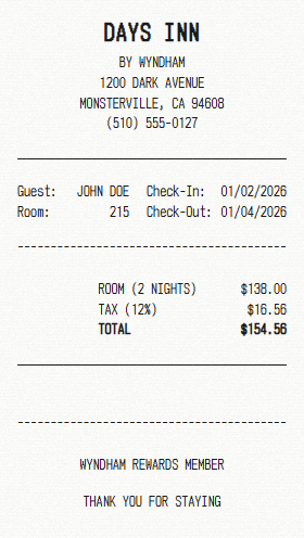 Days Inn Receipt Generator - Receipt Maker