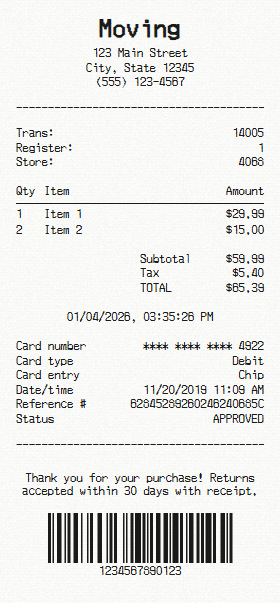 Moving Receipt Generator - Receipt Maker