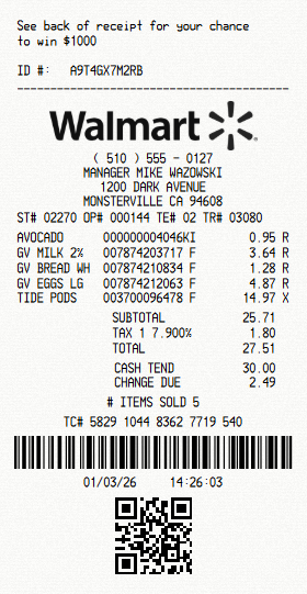 Walmart receipt template